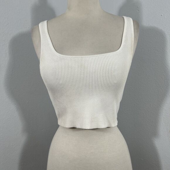 Aritzia Babaton Tank Top Womens M‎ Square Neck Off White Ribbed  Minimalist Y2K - Picture 1 of 7